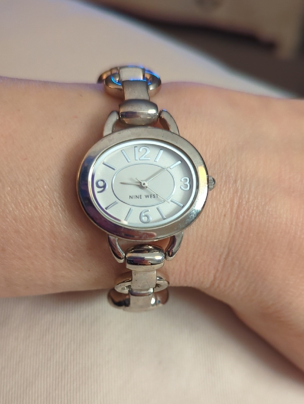 Nine West Silver-Tone Oval Bracelet Watch with White Dial